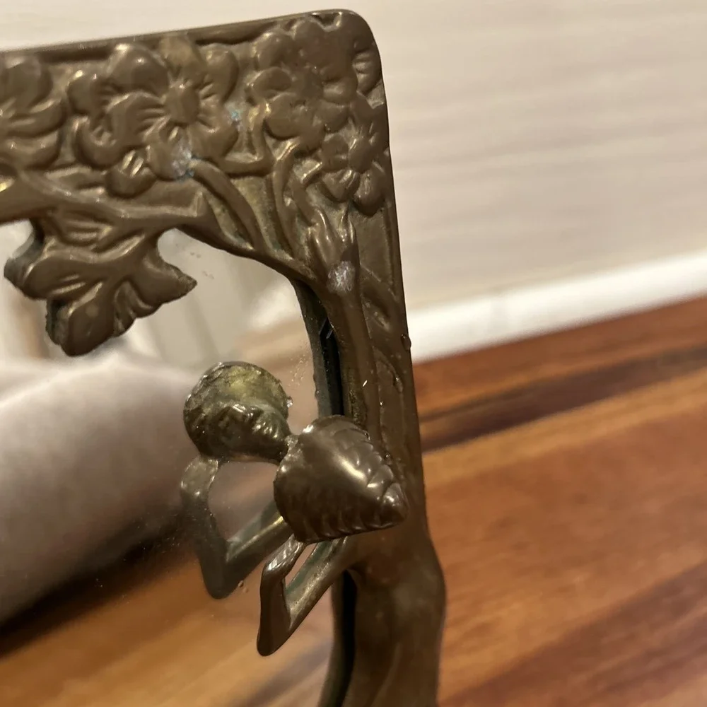 VTG Vanity Mirror Solid Brass Art Nouveau 